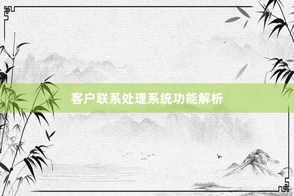 客户联系处理系统功能解析